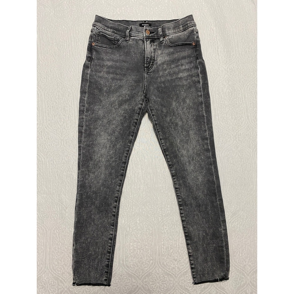 Express Jeans Womens Size‎ 8 Grey Charcoal Skinny Raw Hem Stretch Frayed